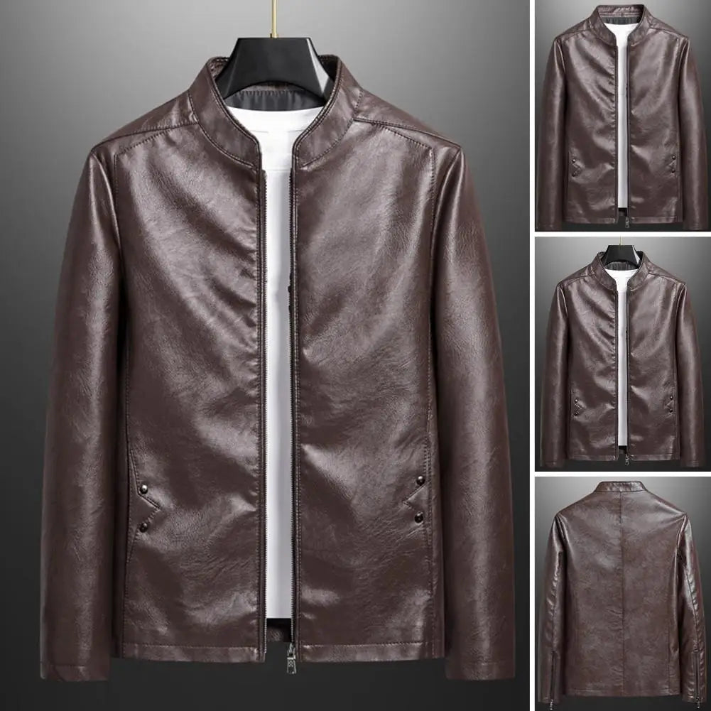 Stand-Up Collar Leather Jacket for Men | Hudson