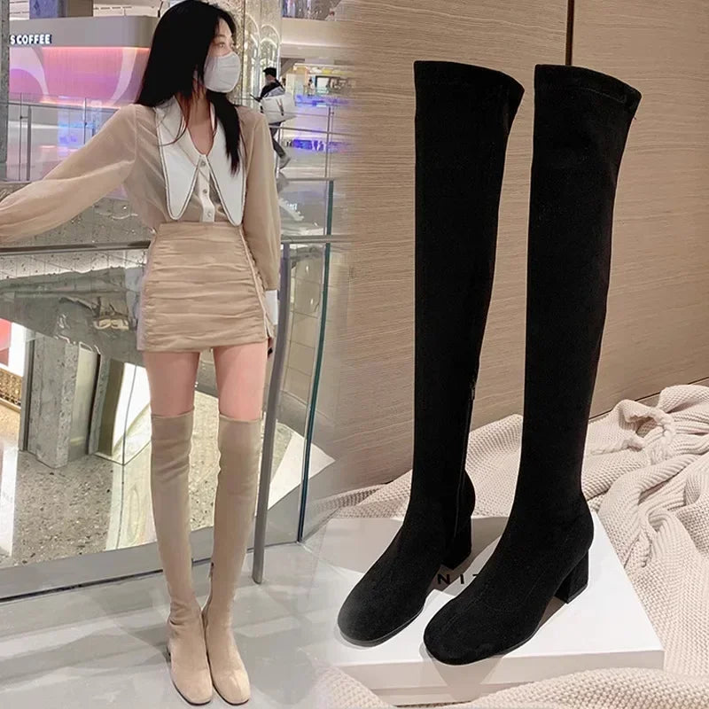 Faux suede over the knee boots for women - Ivanna