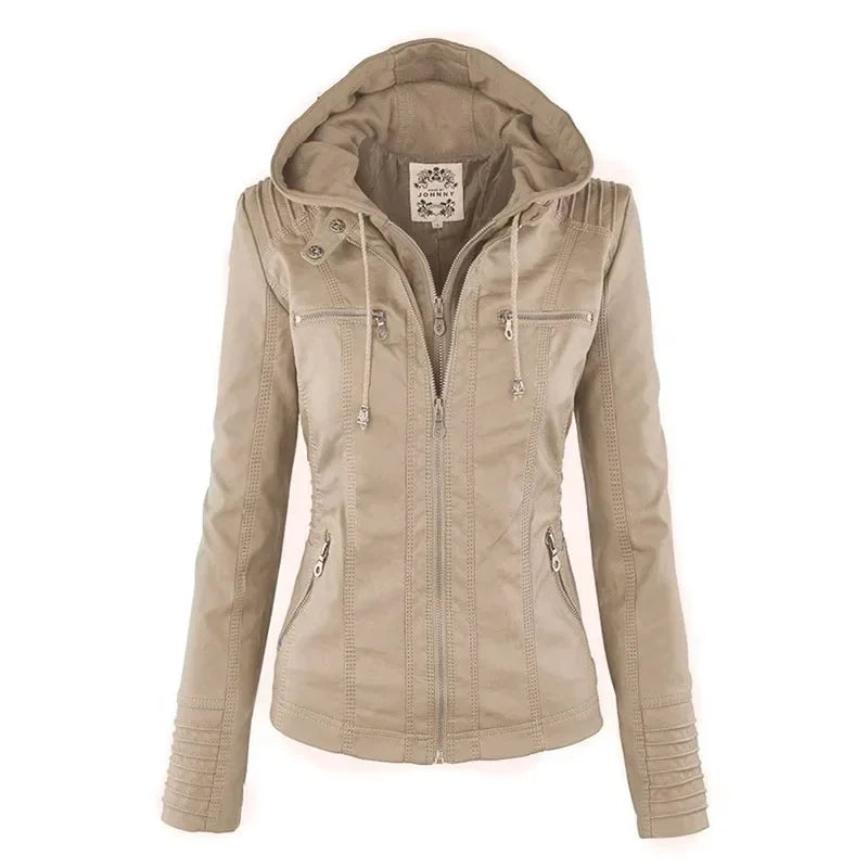 Comfort Winter Leather Jacket with Hood | Carina