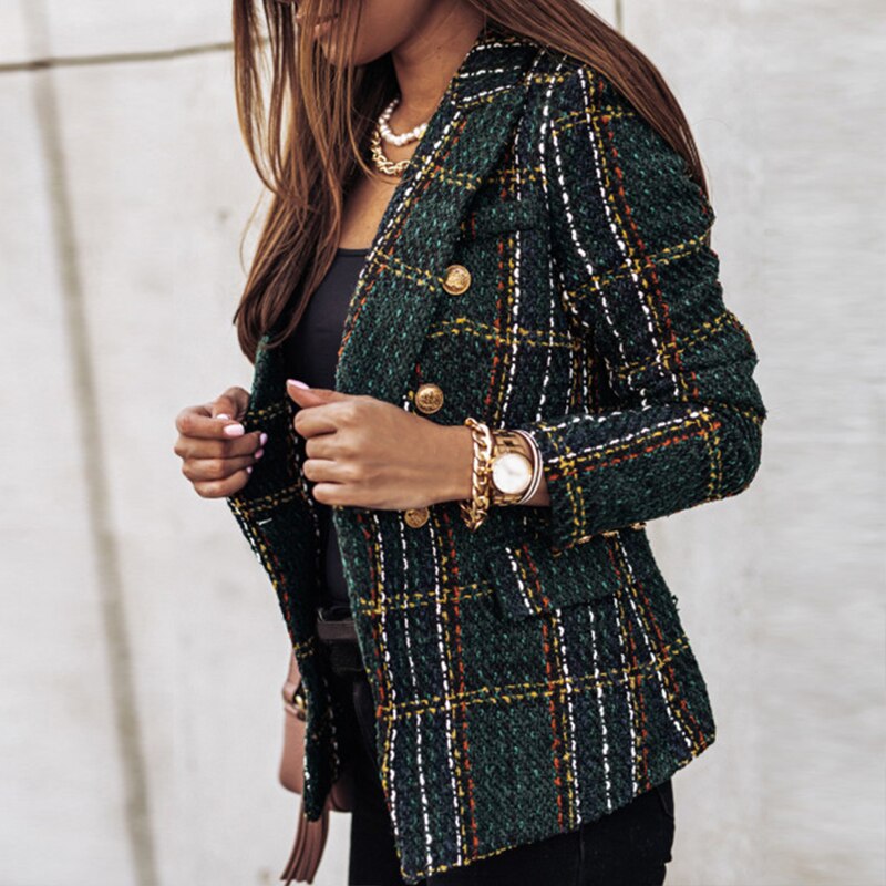 Women Plaid Tweed Blazer | Rohannie