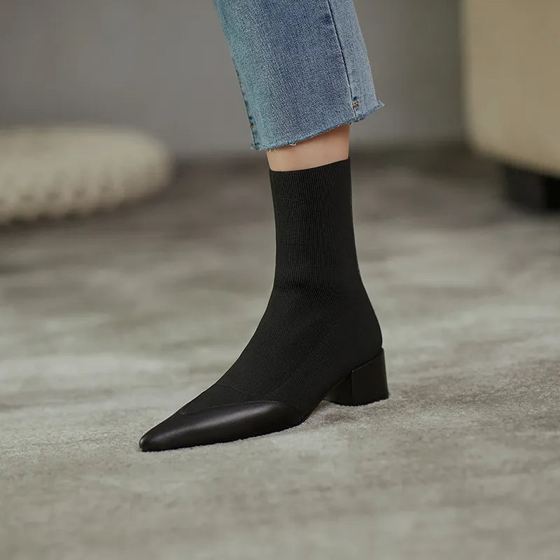 Pointed Toe Sock Boots with Leather Accents | Imericana