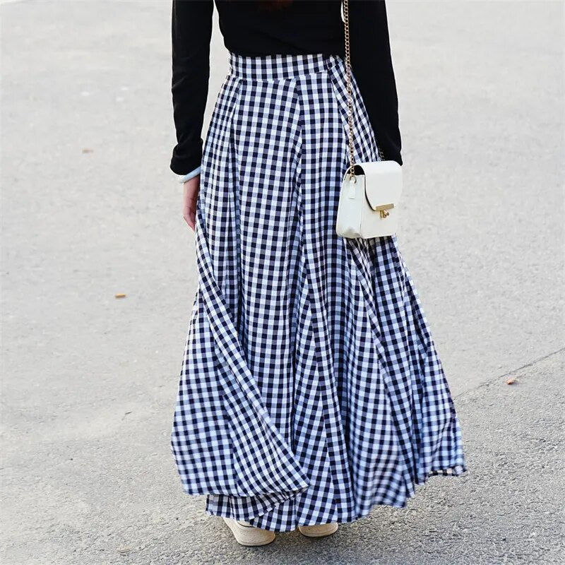 Checked Pleated Maxi Skirt | Elyse