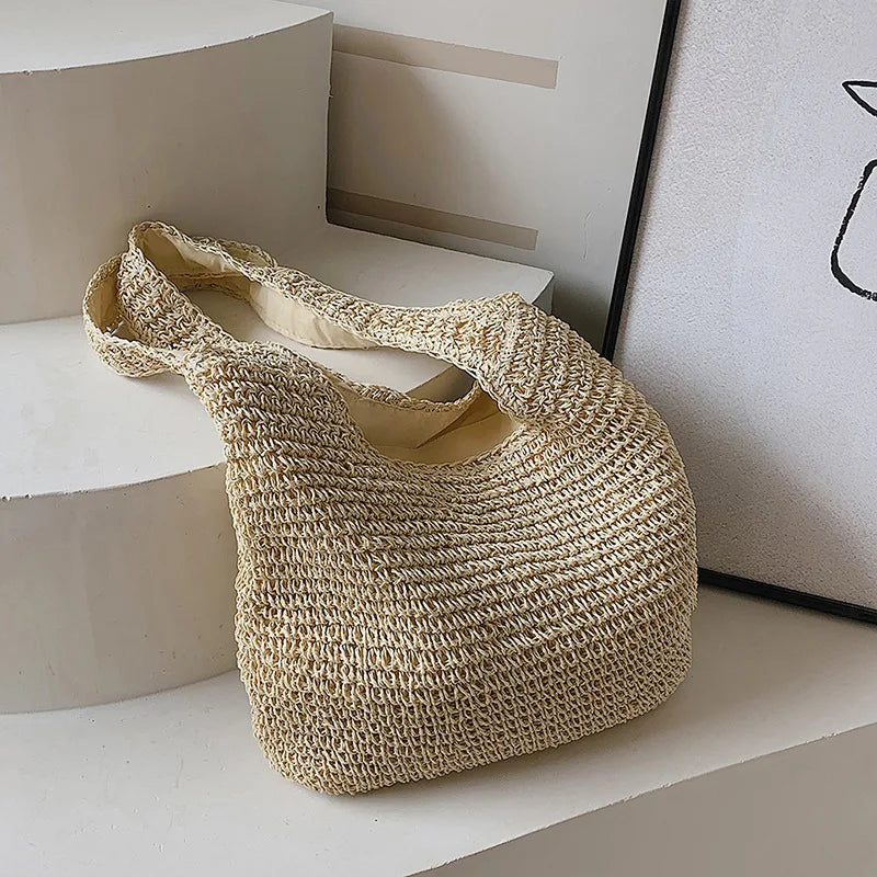 Woven Straw Fabric Shoulder Bag for Women | Maisie