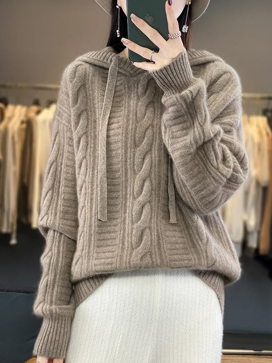 Cable Knit Pattern Hoodie Pullover | Frankie