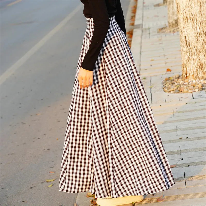 Checked Pleated Maxi Skirt | Elyse