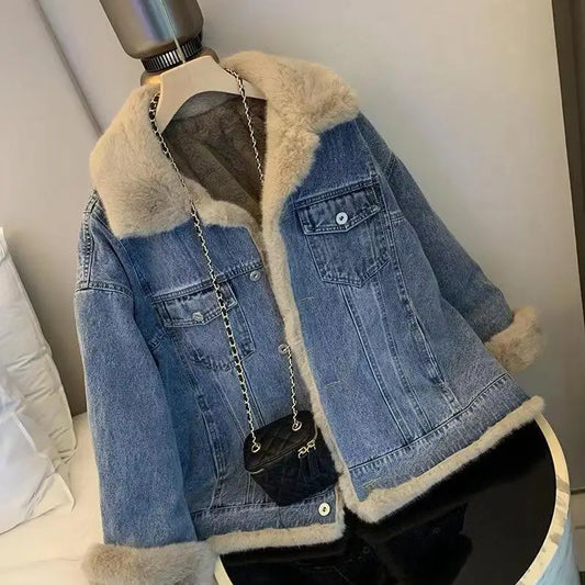 Winter Loose Plush Denim Jacket for Women | Silvy