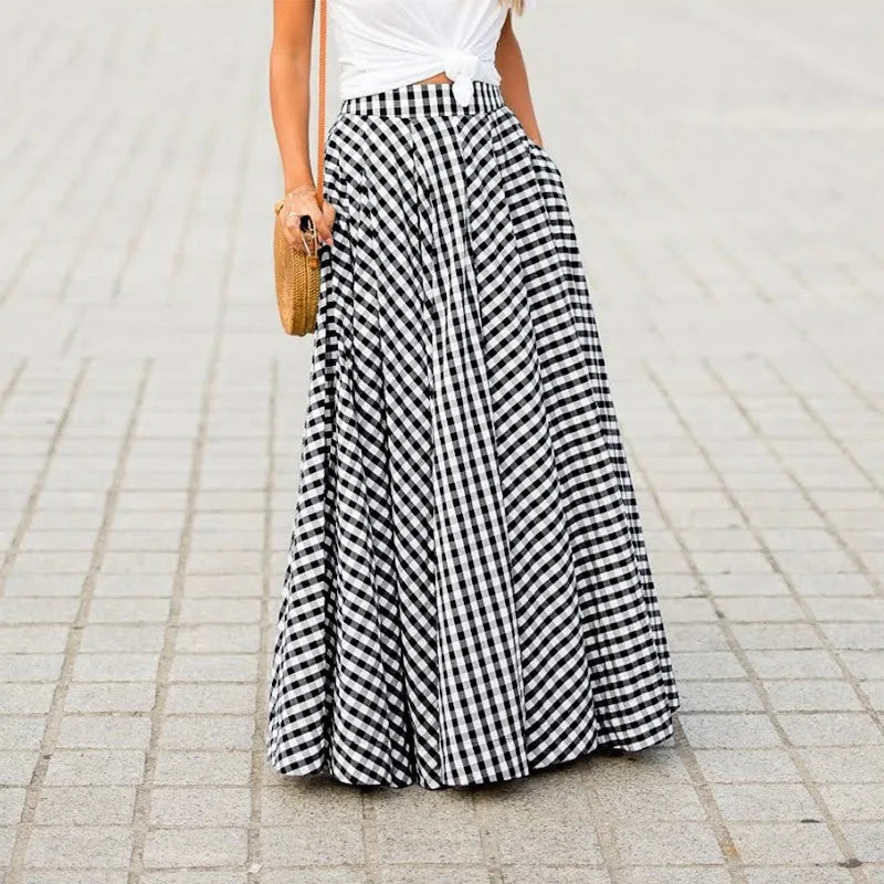 Checked Pleated Maxi Skirt | Elyse