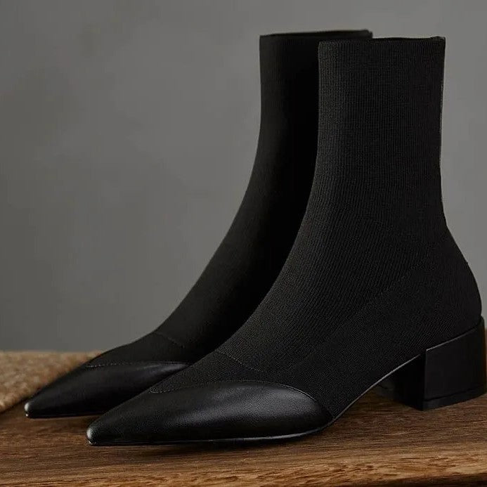 Pointed Toe Sock Boots with Leather Accents | Imericana