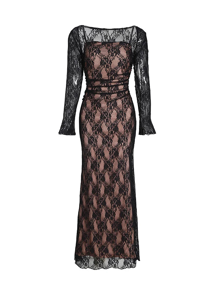 Long lace maxi party dress set - Marna