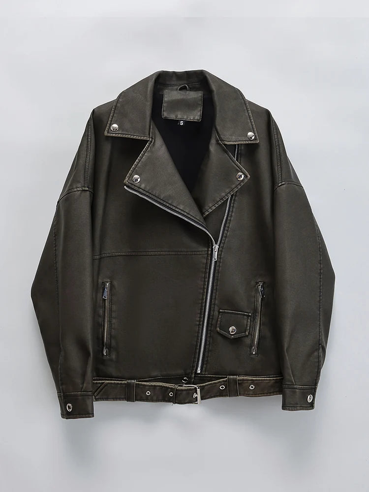 Women's Oversized Vintage Leather Jacket | Raina