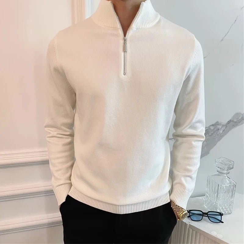 Men's Half Zip Knitted Sweater With High Neck | Eric