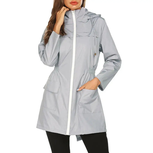 Long Waterproof and Windproof Hooded Raincoat for Women | Andrea