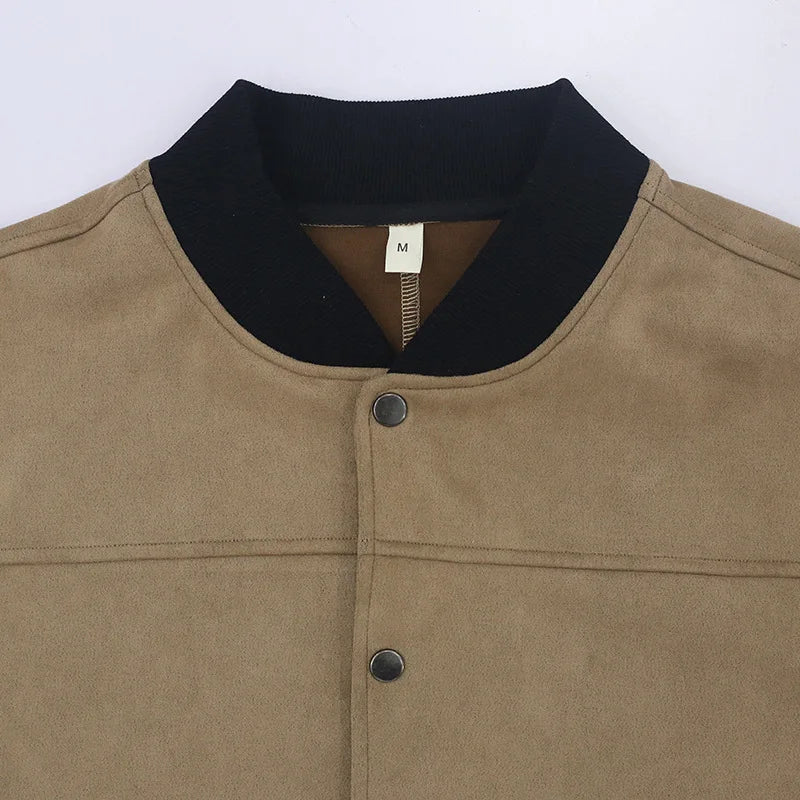 Brown Bomber Jacket With Buttons For Men | Wilkins