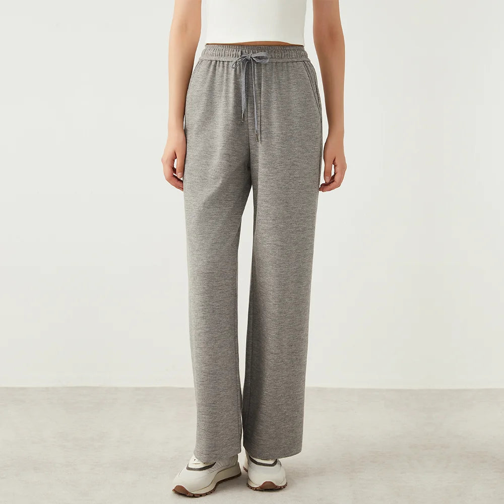 Women's Light Grey Woolen Pants with Loose Straight Fit | Angel