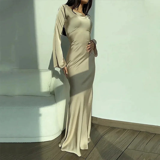 Flare Long Sleeve Satin Dress | Alianna