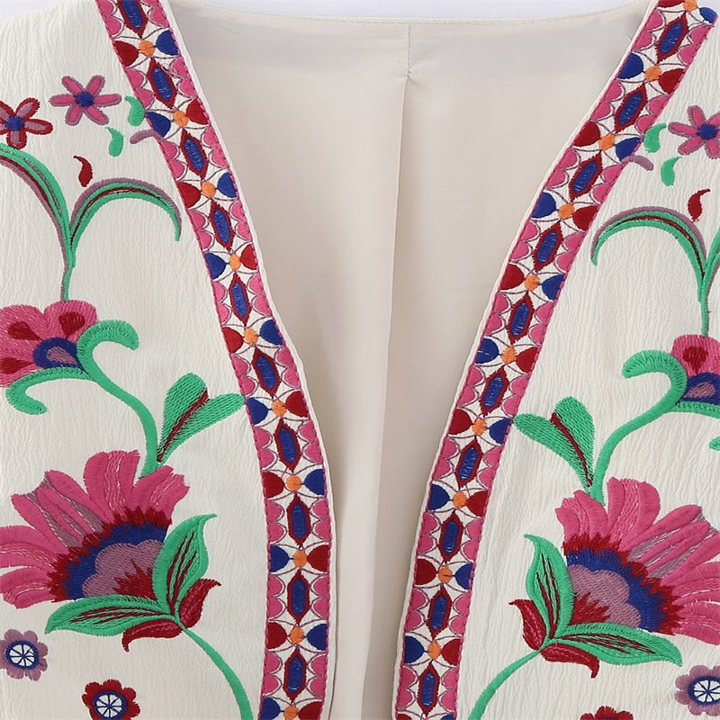 Vintage Floral Embroidered Vest for Women | Estella