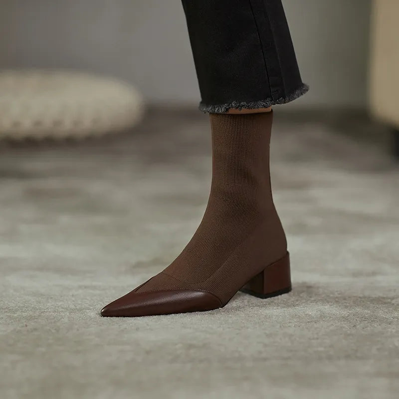 Pointed Toe Sock Boots with Leather Accents | Imericana