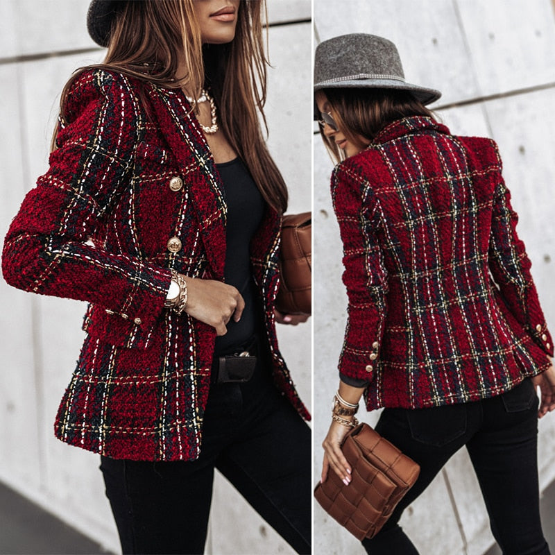 Women Plaid Tweed Blazer | Rohannie