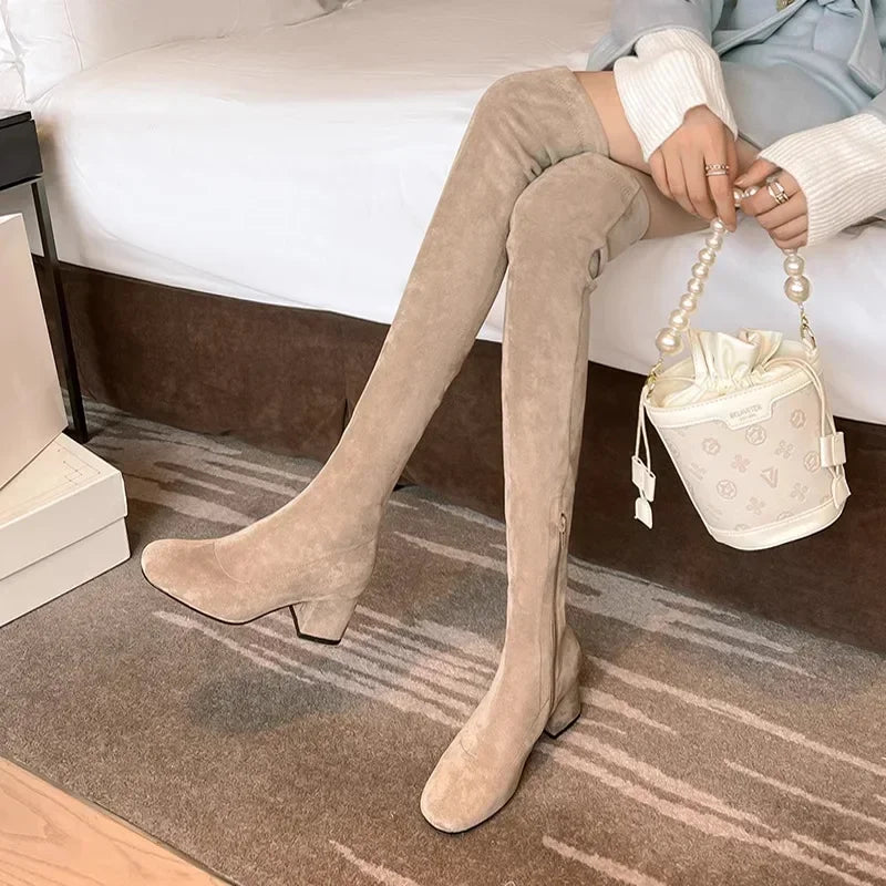 Faux suede over the knee boots for women - Ivanna