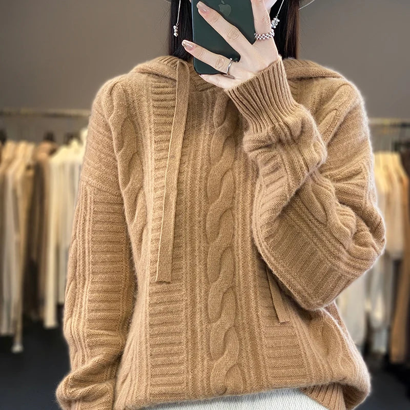 Cable Knit Pattern Hoodie Pullover | Frankie