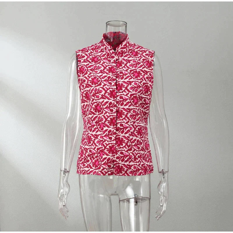 Floral Print Vintage Quilted Vest for Women | Jinava