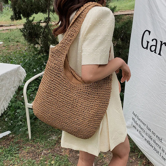 Woven Straw Fabric Shoulder Bag for Women | Maisie