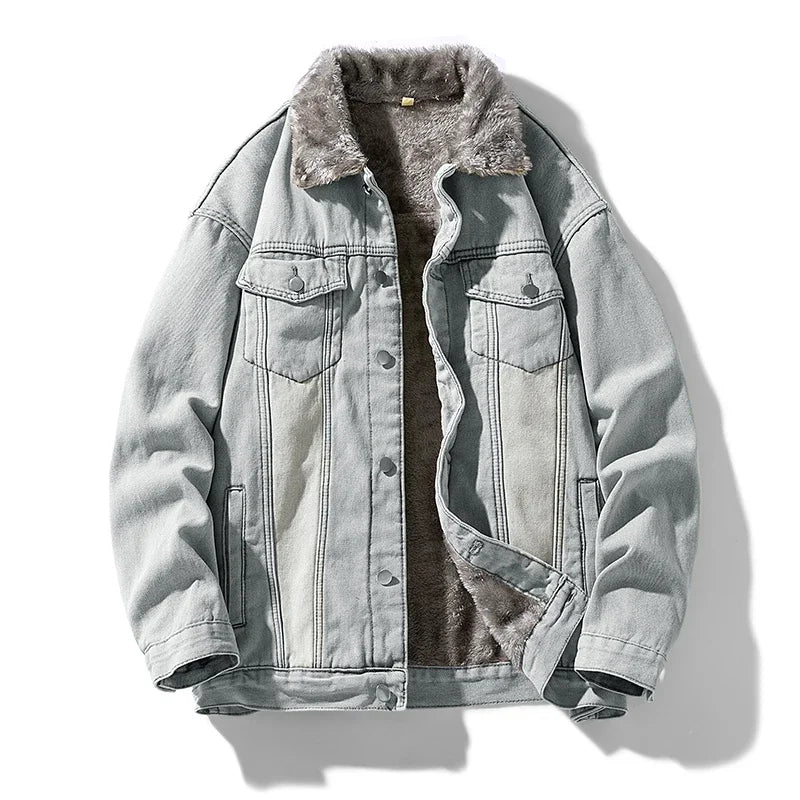 Men Fleece-Lined Denim Jacket for Autumn & Winter | River