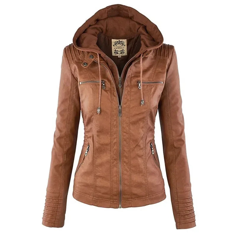 Comfort Winter Leather Jacket with Hood | Carina