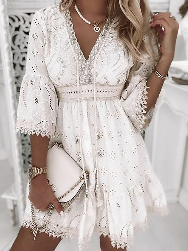 Boho Style Lace Mini Dress | Emmalynn