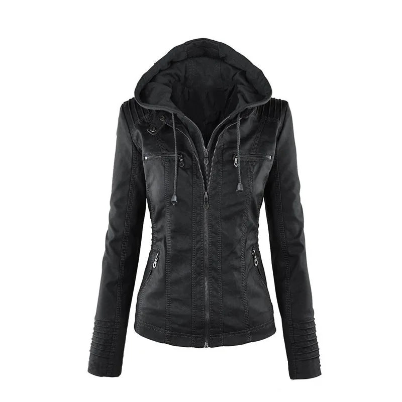 Comfort Winter Leather Jacket with Hood | Carina