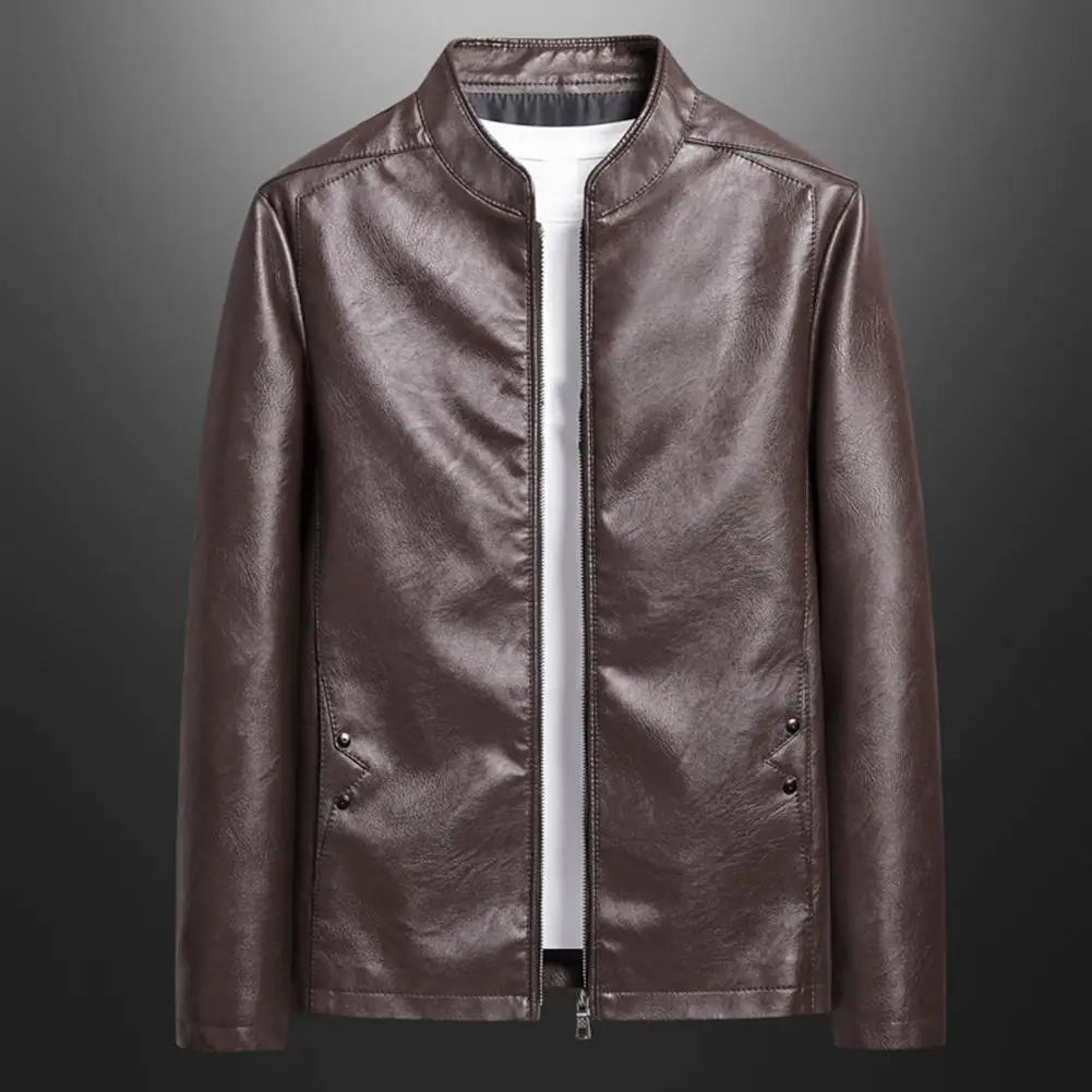 Stand-Up Collar Leather Jacket for Men | Hudson