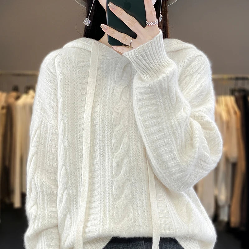 Cable Knit Pattern Hoodie Pullover | Frankie