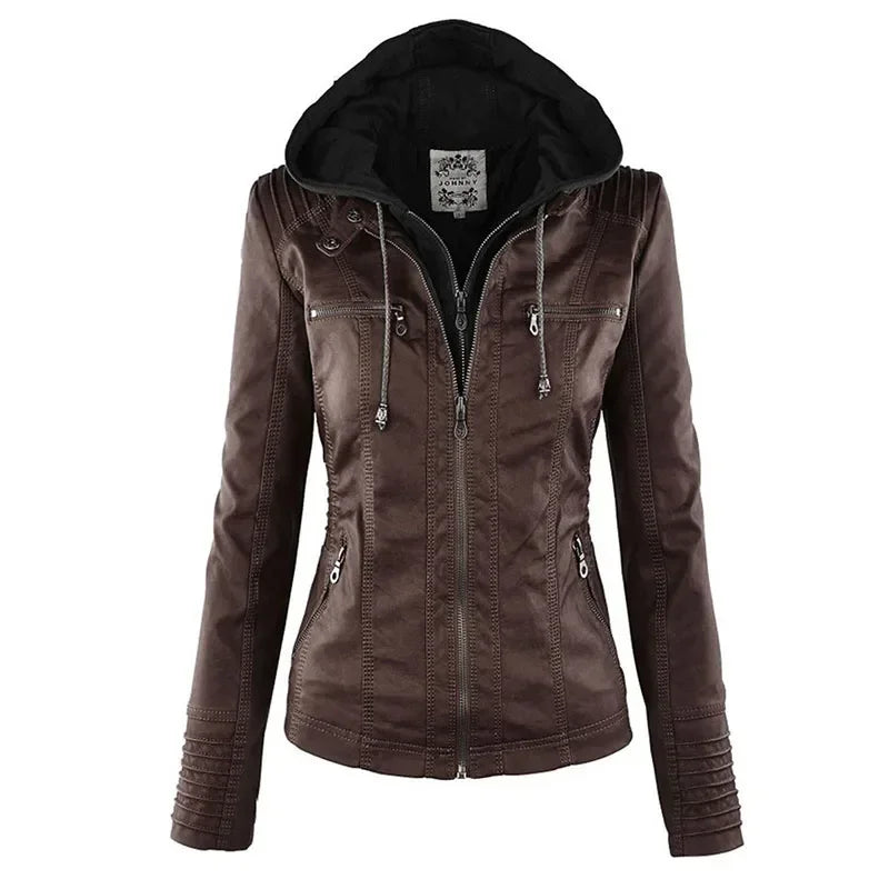 Comfort Winter Leather Jacket with Hood | Carina