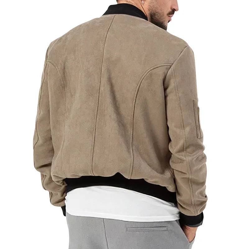 Brown Bomber Jacket With Buttons For Men | Wilkins