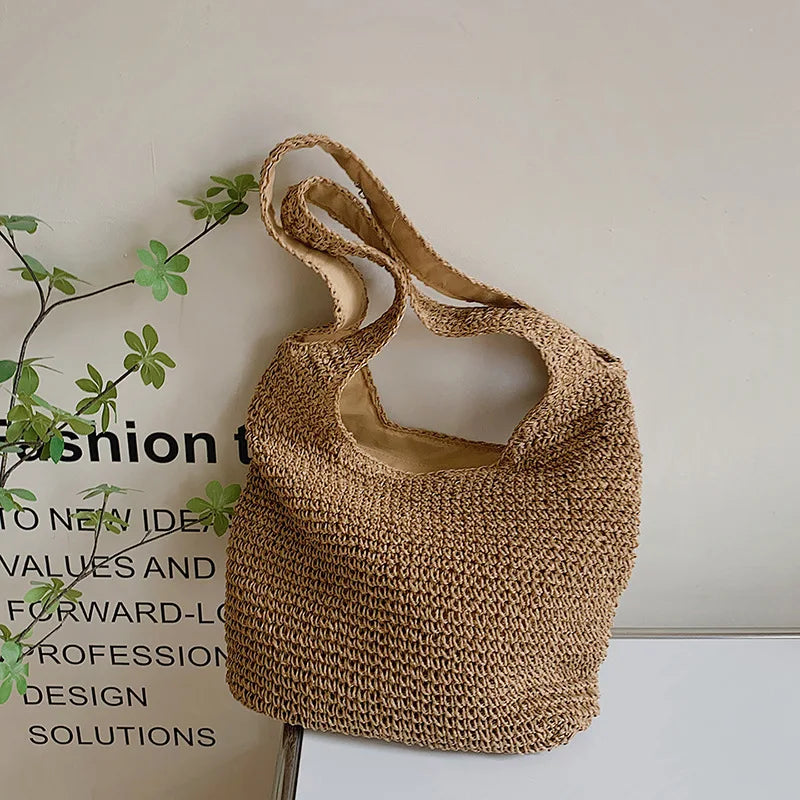 Woven Straw Fabric Shoulder Bag for Women | Maisie