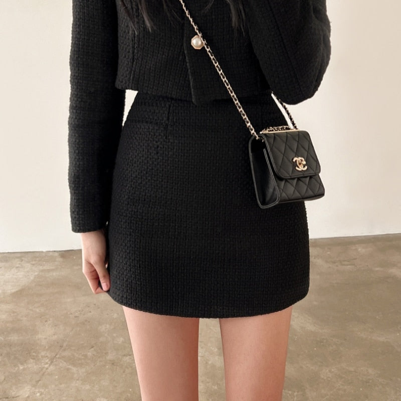 Textured Crop Blazer and Mini Skirt Two-Piece Set | Leslie