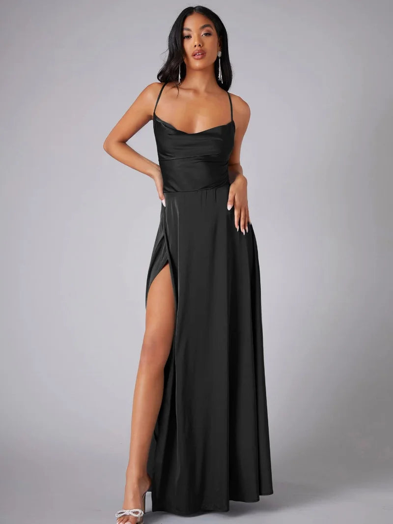 Women's silk maxi dress with low back neckline, suitable for formal occasions - Masha