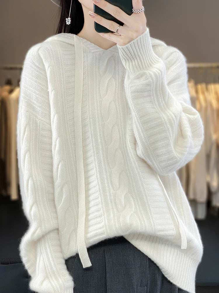 Cable Knit Pattern Hoodie Pullover | Frankie