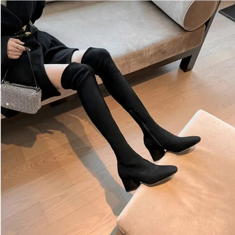 Faux suede over the knee boots for women - Ivanna