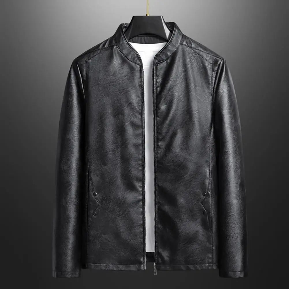 Stand-Up Collar Leather Jacket for Men | Hudson