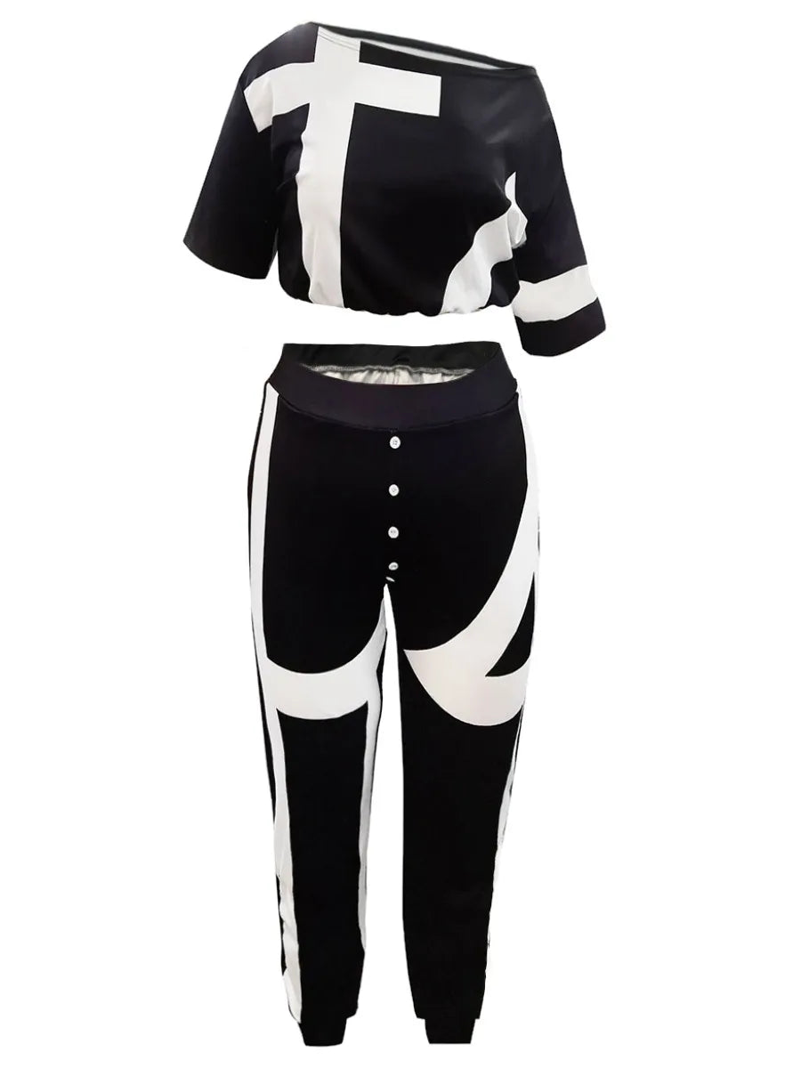 Plus size two piece tracksuit with striped pants - Claren