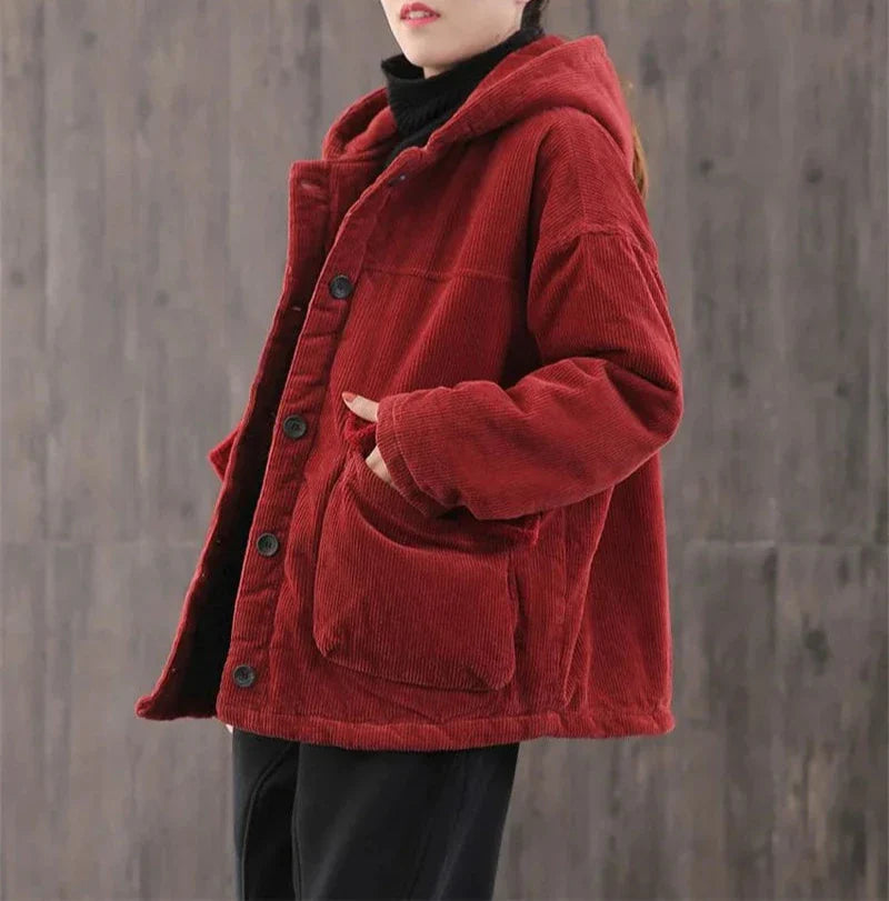 Padded Corduroy Hooded Jacket for Women | Weavena