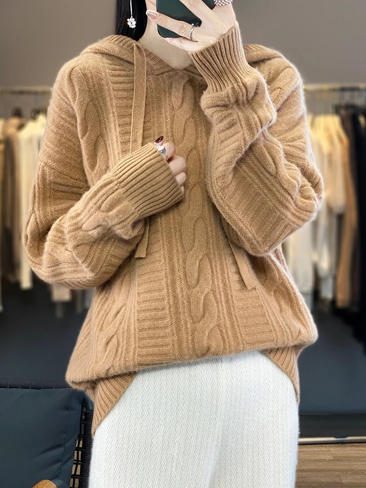 Cable Knit Pattern Hoodie Pullover | Frankie