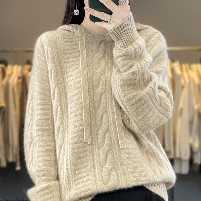 Cable Knit Pattern Hoodie Pullover | Frankie