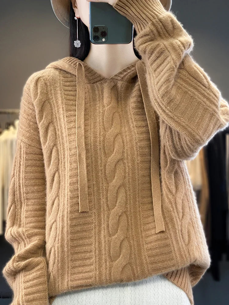 Cable Knit Pattern Hoodie Pullover | Frankie