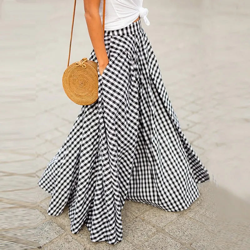 Checked Pleated Maxi Skirt | Elyse