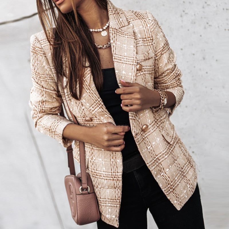 Women Plaid Tweed Blazer | Rohannie