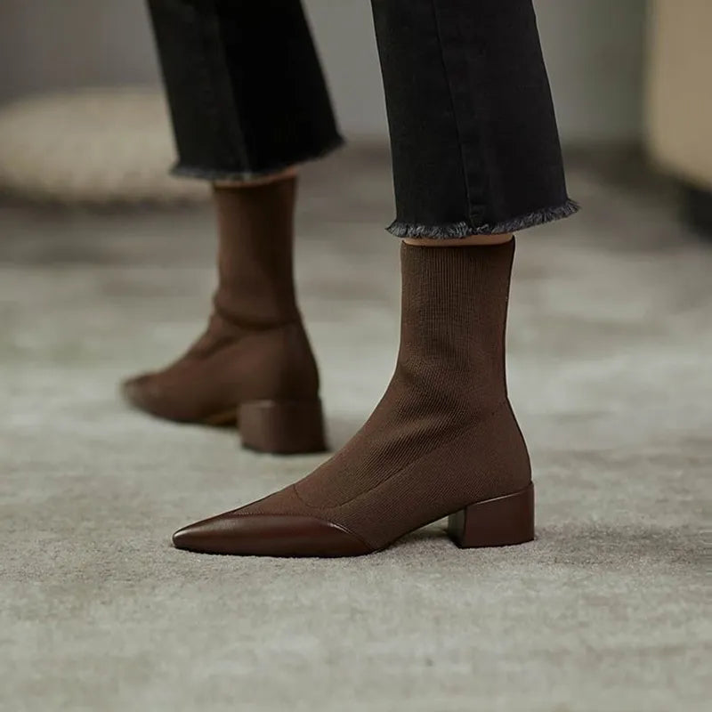 Pointed Toe Sock Boots with Leather Accents | Imericana