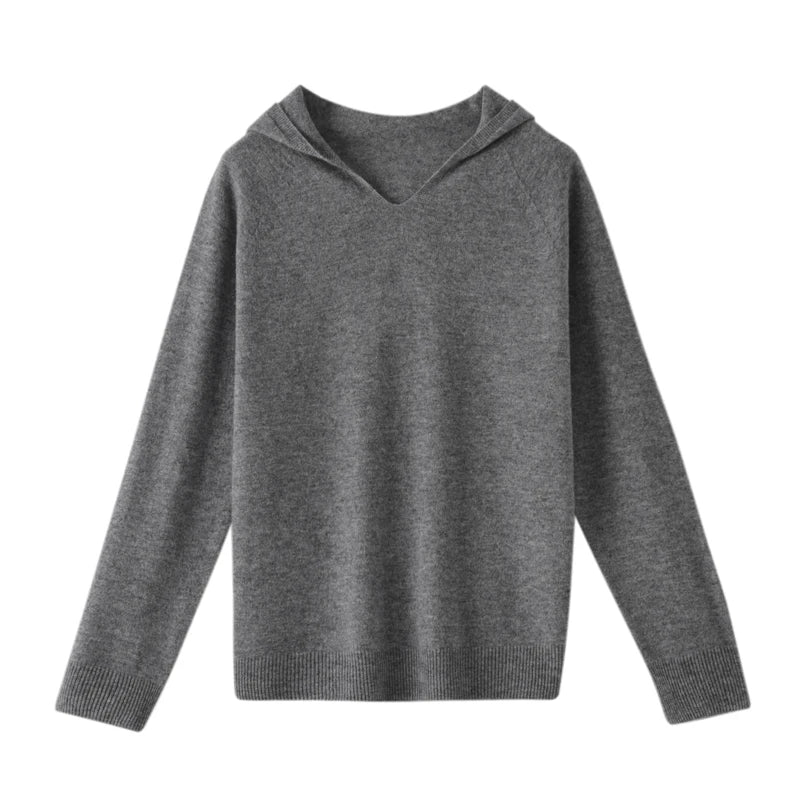 Cashmere V-Neck Sweater With Hood | Adrienne