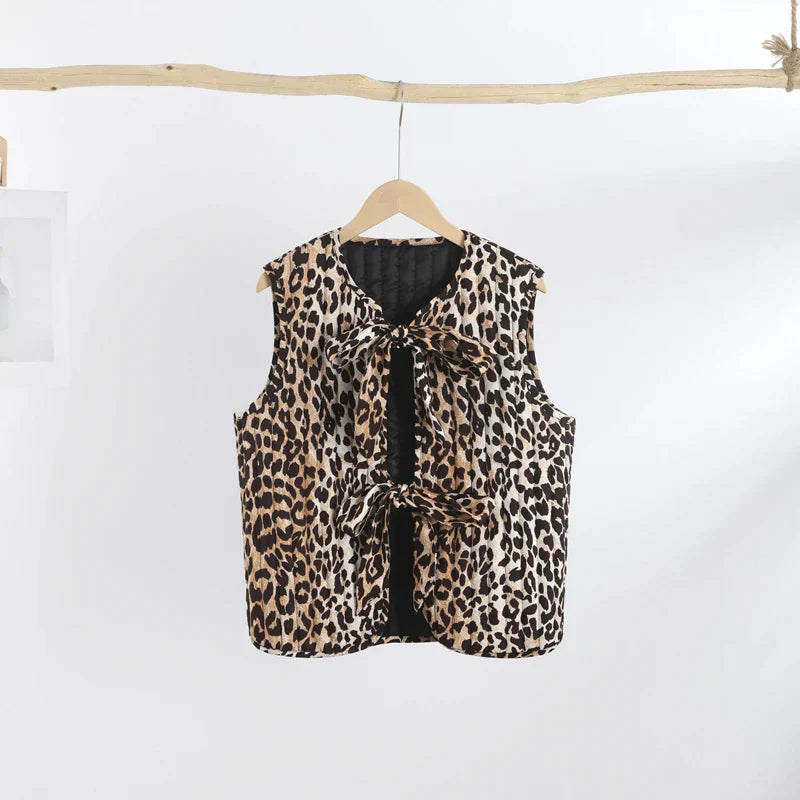 Leopard Print Women Vest with Front Knot Style | Janiyah